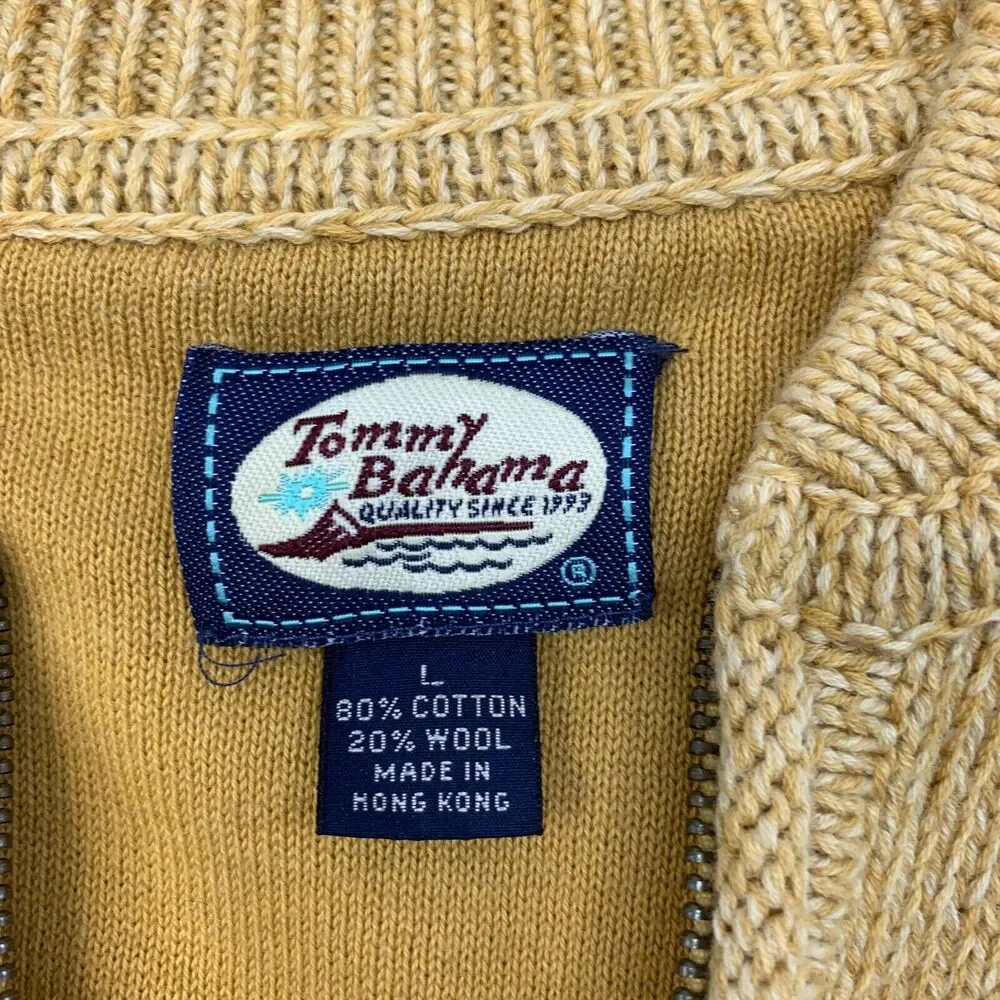 Vintage Tommy Bahama Sweater Mens L Curry Quarter Zip Cotton Wool Blend Pullover